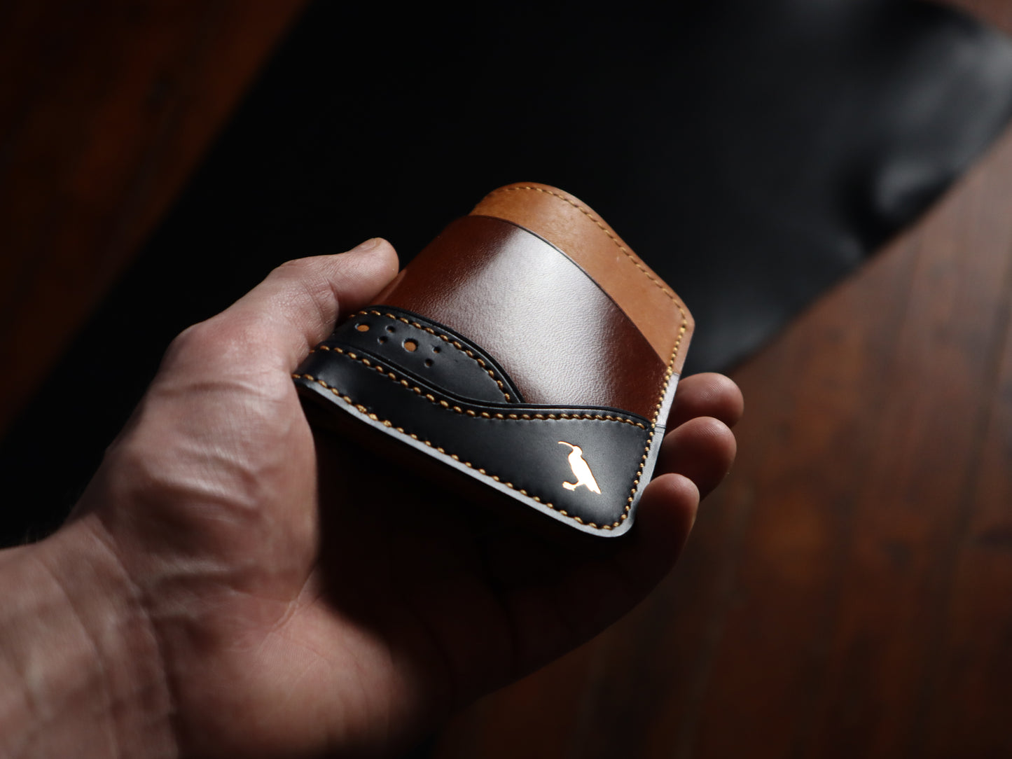 Curlew Cardholder - Olmo, Chestnut & Navy