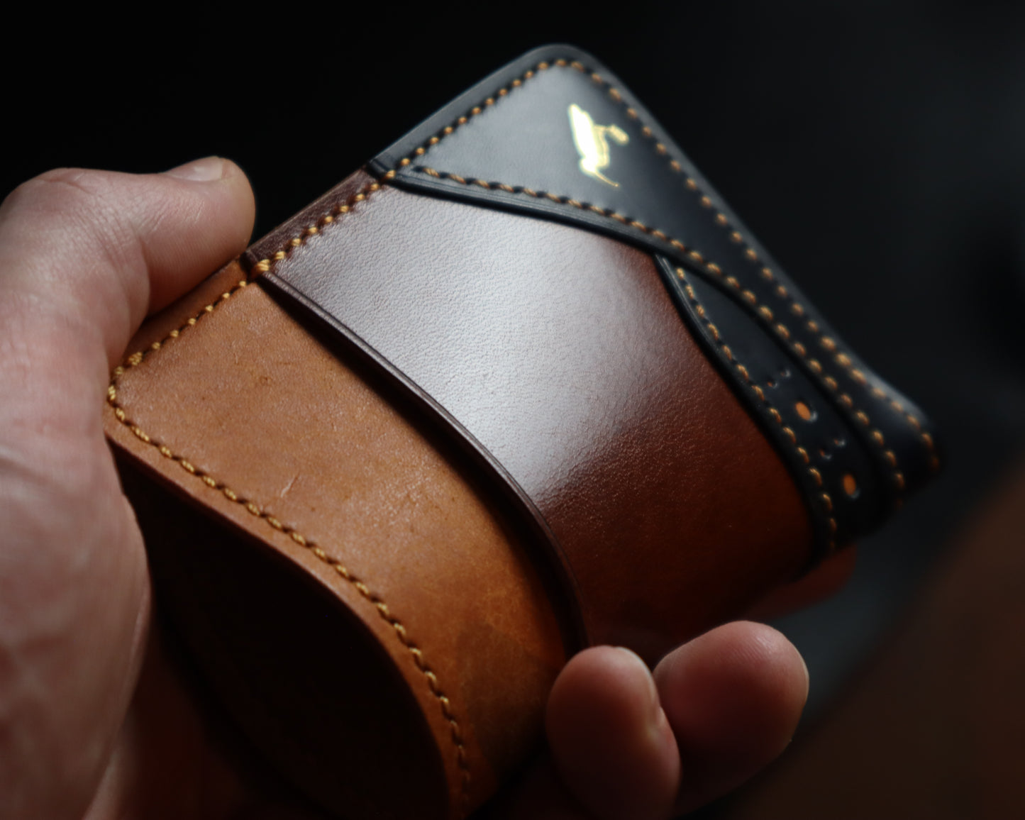 Curlew Cardholder - Olmo, Chestnut & Navy