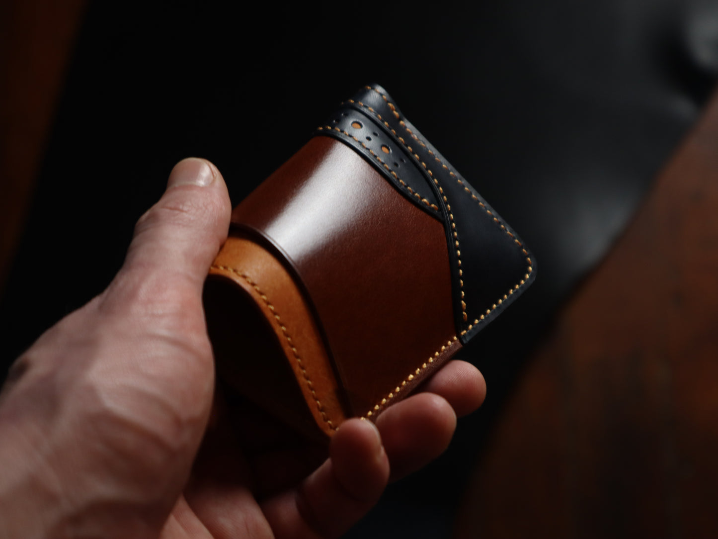 Curlew Cardholder - Olmo, Chestnut & Navy