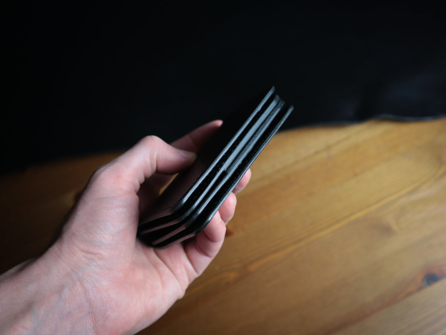 Japanese Bifold - Black Hatch Grain Veg-Tan