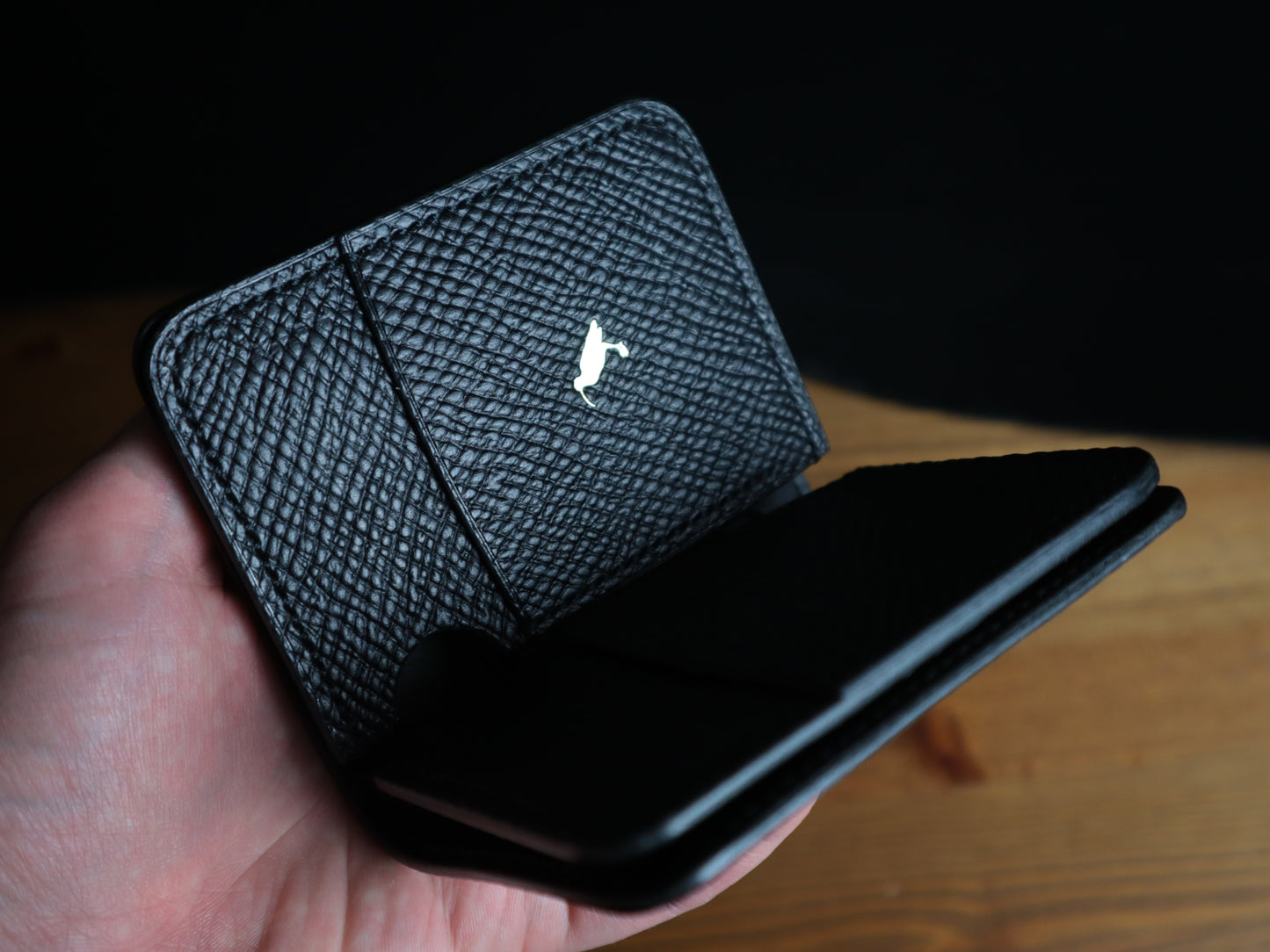 Japanese Bifold - Black Hatch Grain Veg-Tan