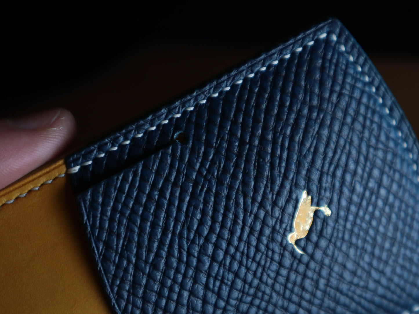 Cardholder, Blue Hatch Grain & Yellow Buttero