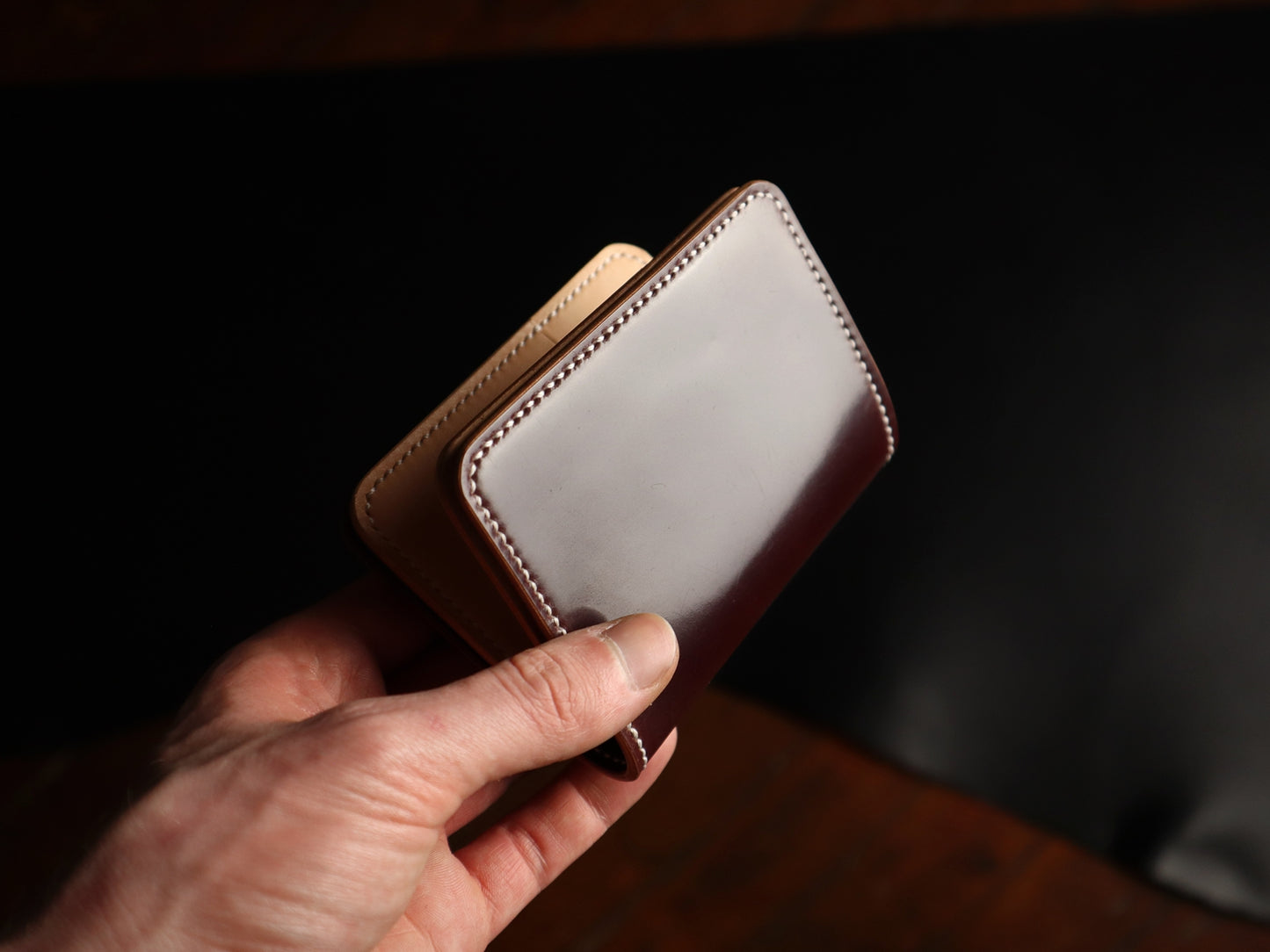 Japanese Bifold - Burgundy Shell Cordovan & Natural Italian Veg-Tan
