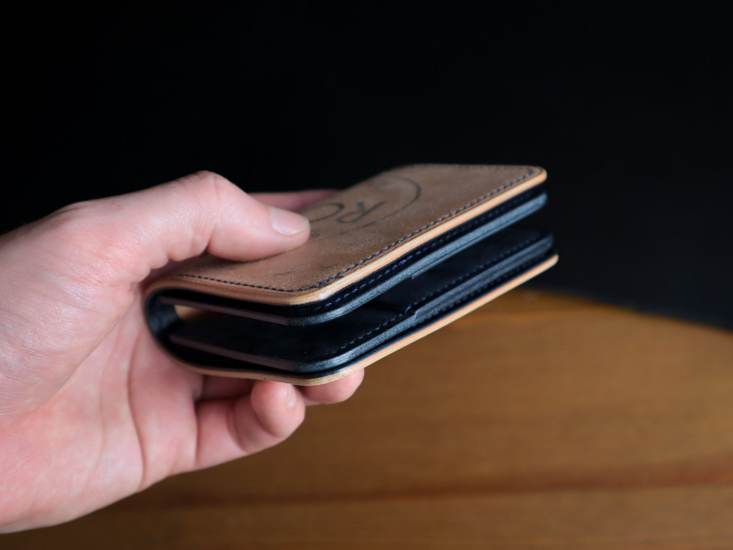 Japanese Bifold - Reverse Shell & Navy Veg-Tan