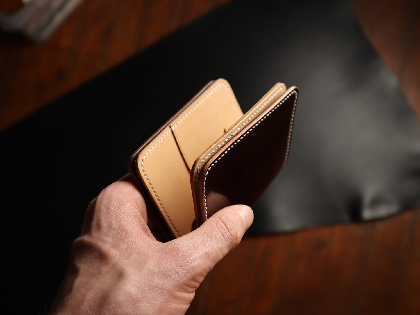 Japanese Bifold - Burgundy Shell Cordovan & Natural Italian Veg-Tan