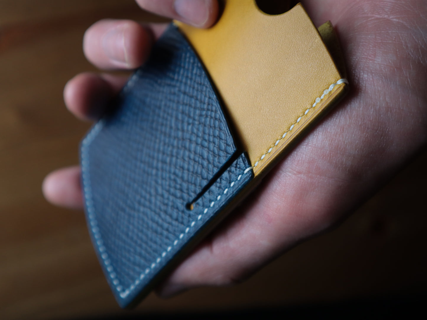 Cardholder, Blue Hatch Grain & Yellow Buttero