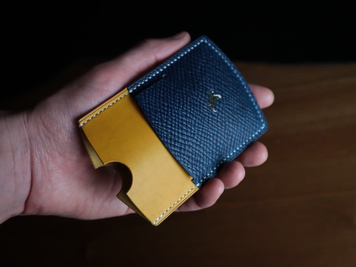 Cardholder, Blue Hatch Grain & Yellow Buttero