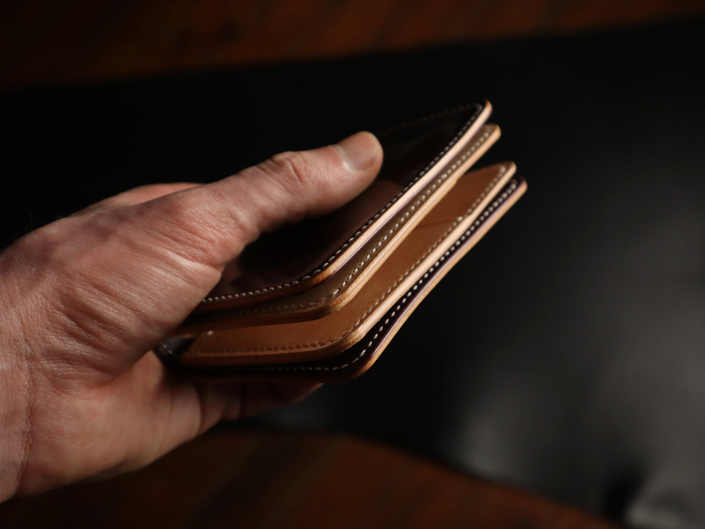 Japanese Bifold - Burgundy Shell Cordovan & Natural Italian Veg-Tan