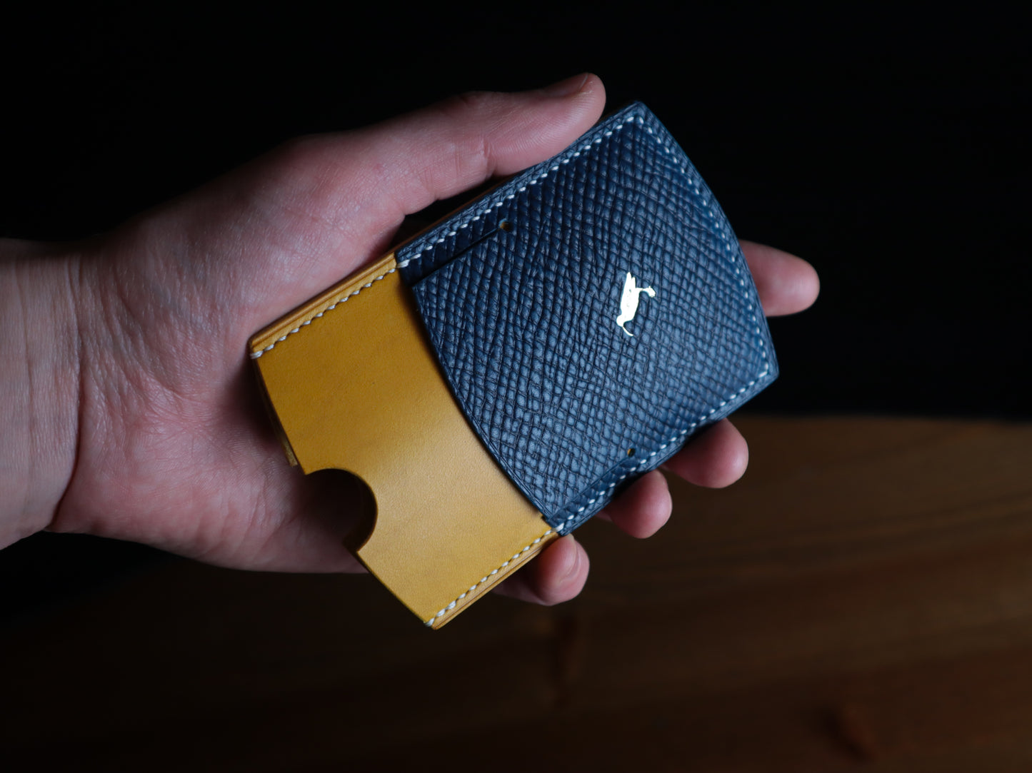 Cardholder, Blue Hatch Grain & Yellow Buttero