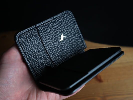 Japanese Bifold - Black Hatch Grain Veg-Tan