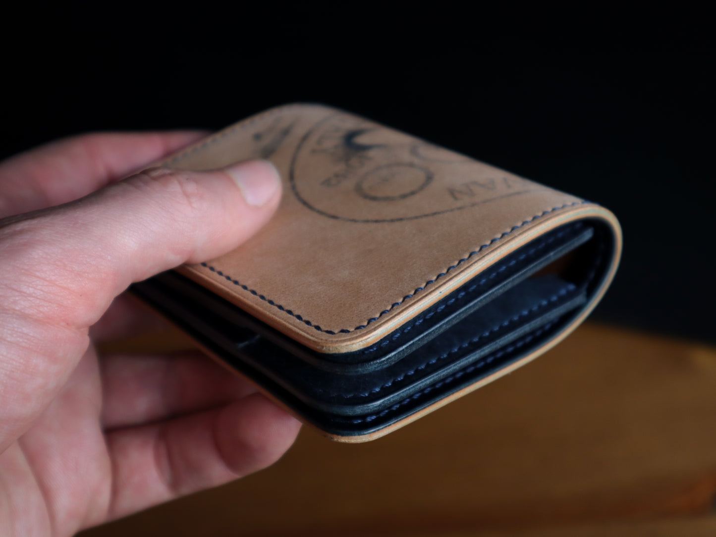Japanese Bifold - Reverse Shell & Navy Veg-Tan