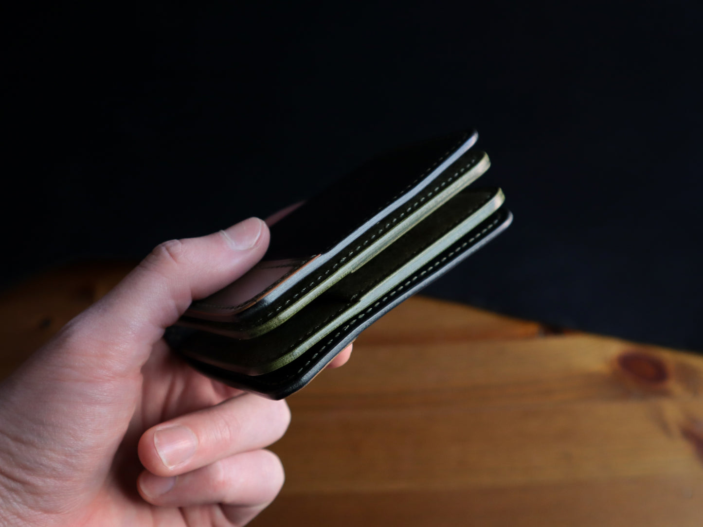 Japanese Bifold - Olive & Black Veg-Tan