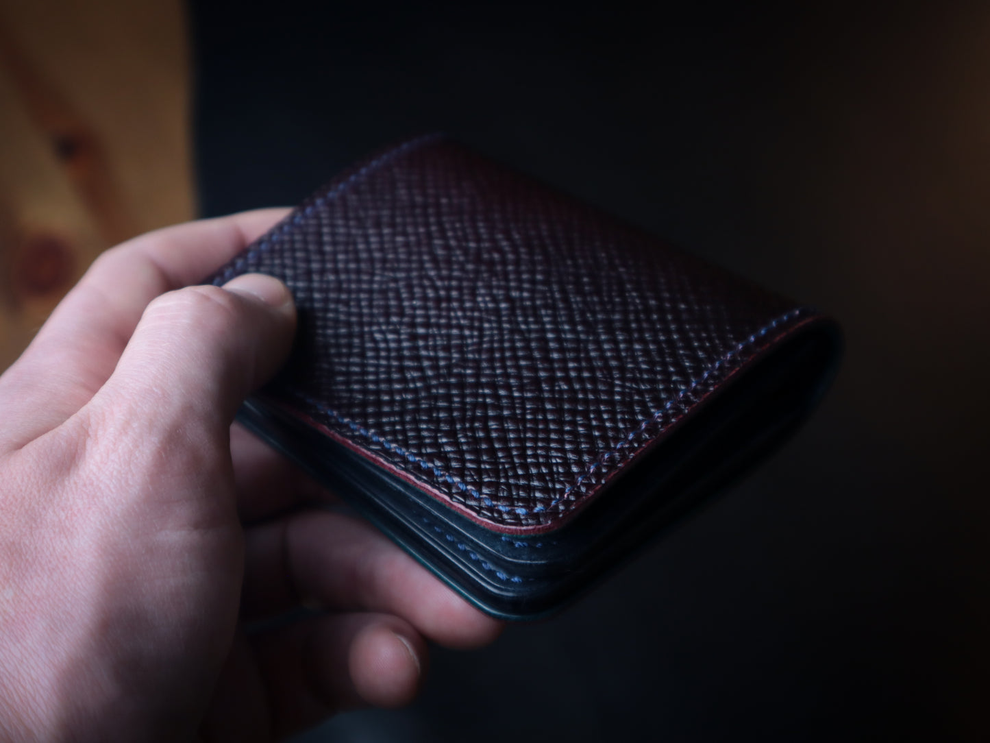 Japanese Bifold - Navy & Burgundy Veg-Tan