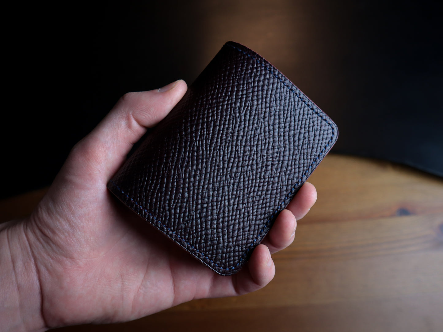 Japanese Bifold - Navy & Burgundy Veg-Tan