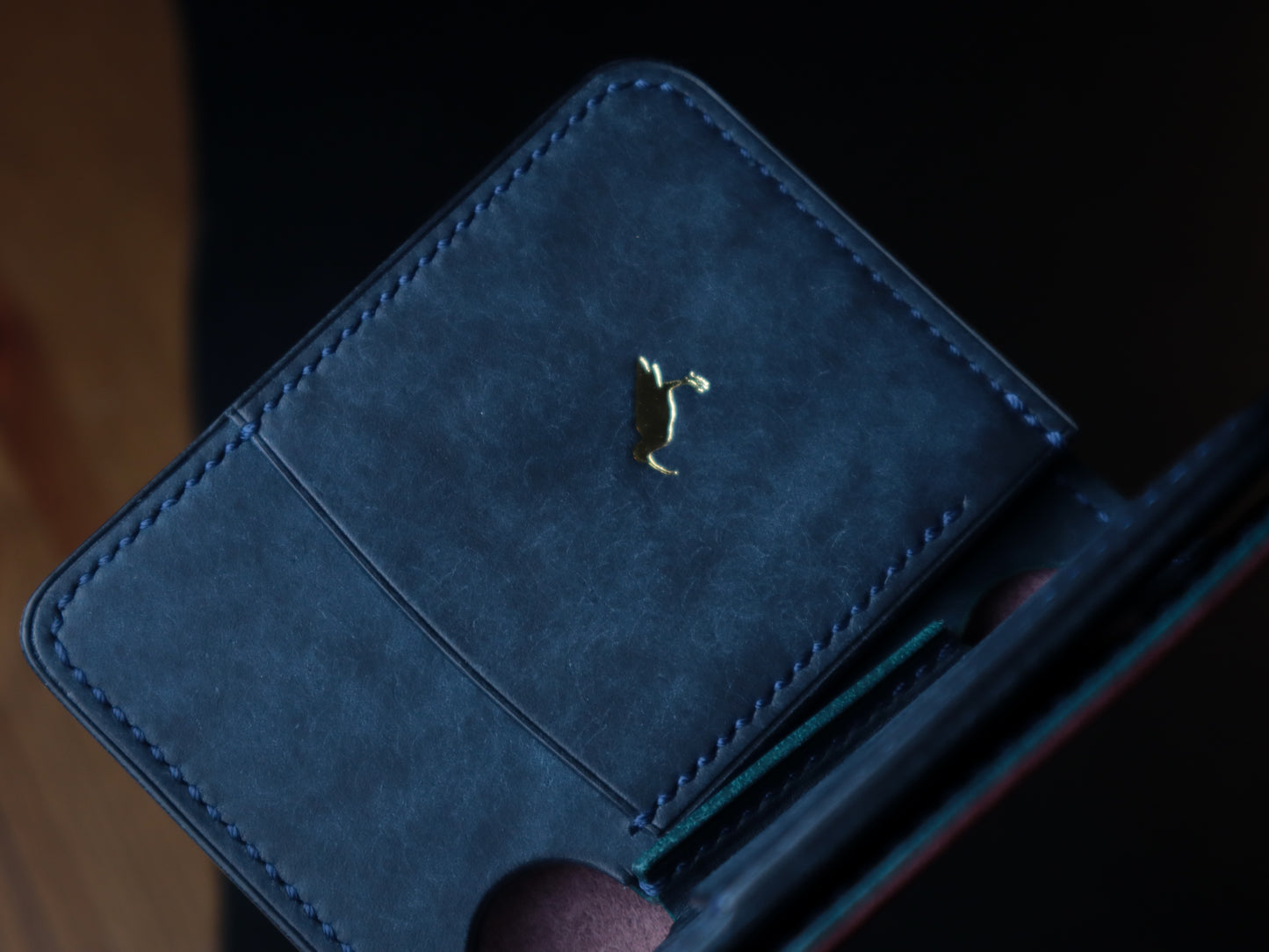 Japanese Bifold - Navy & Burgundy Veg-Tan