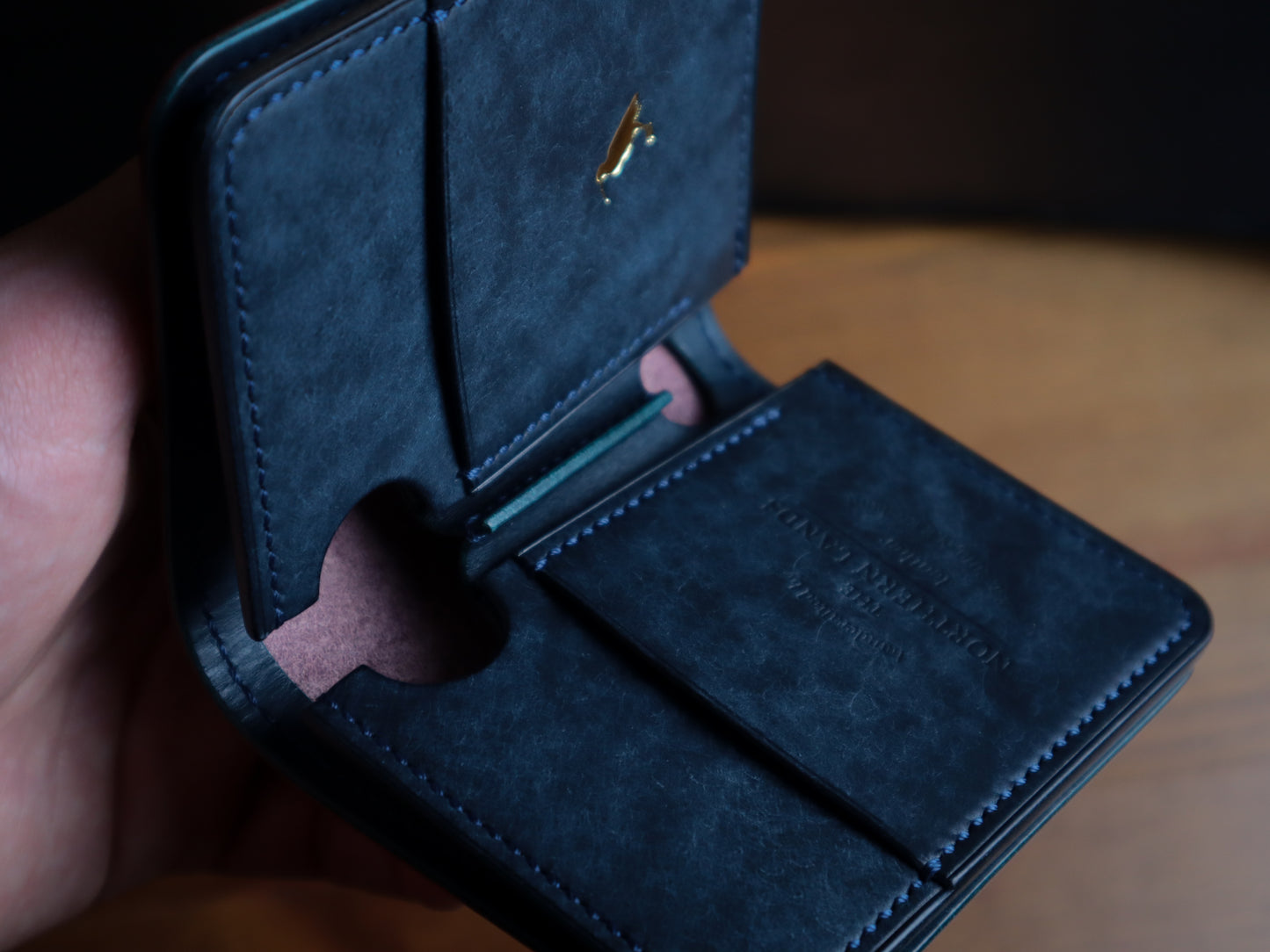 Japanese Bifold - Navy & Burgundy Veg-Tan