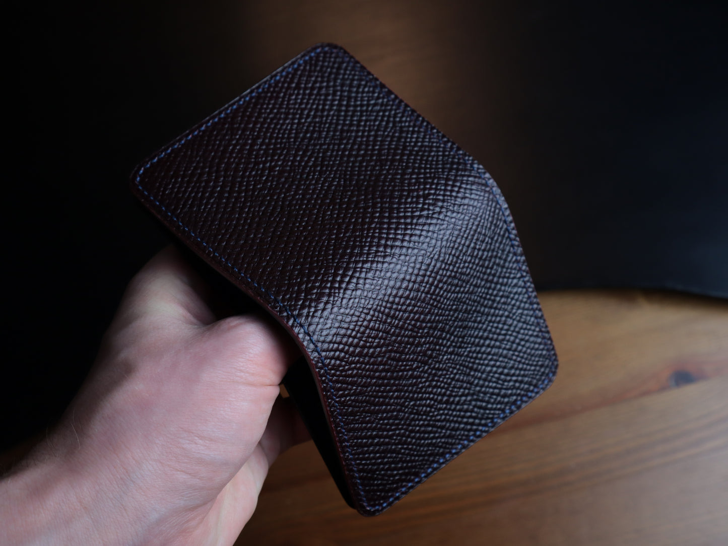 Japanese Bifold - Navy & Burgundy Veg-Tan