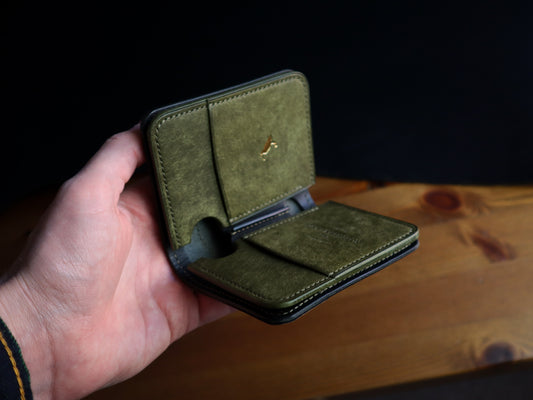Japanese Bifold - Olive & Black Veg-Tan