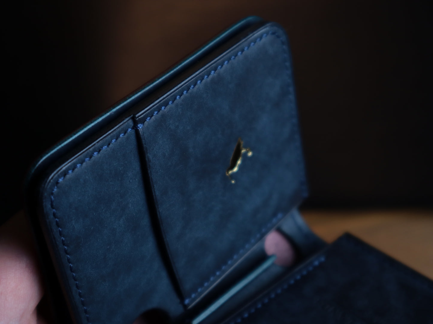 Japanese Bifold - Navy & Burgundy Veg-Tan