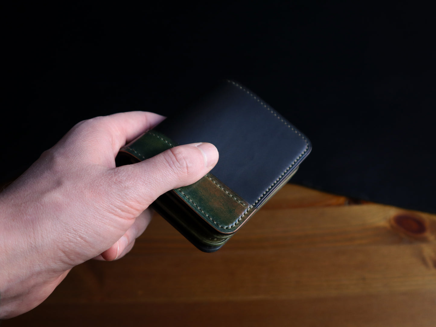 Japanese Bifold - Olive & Black Veg-Tan