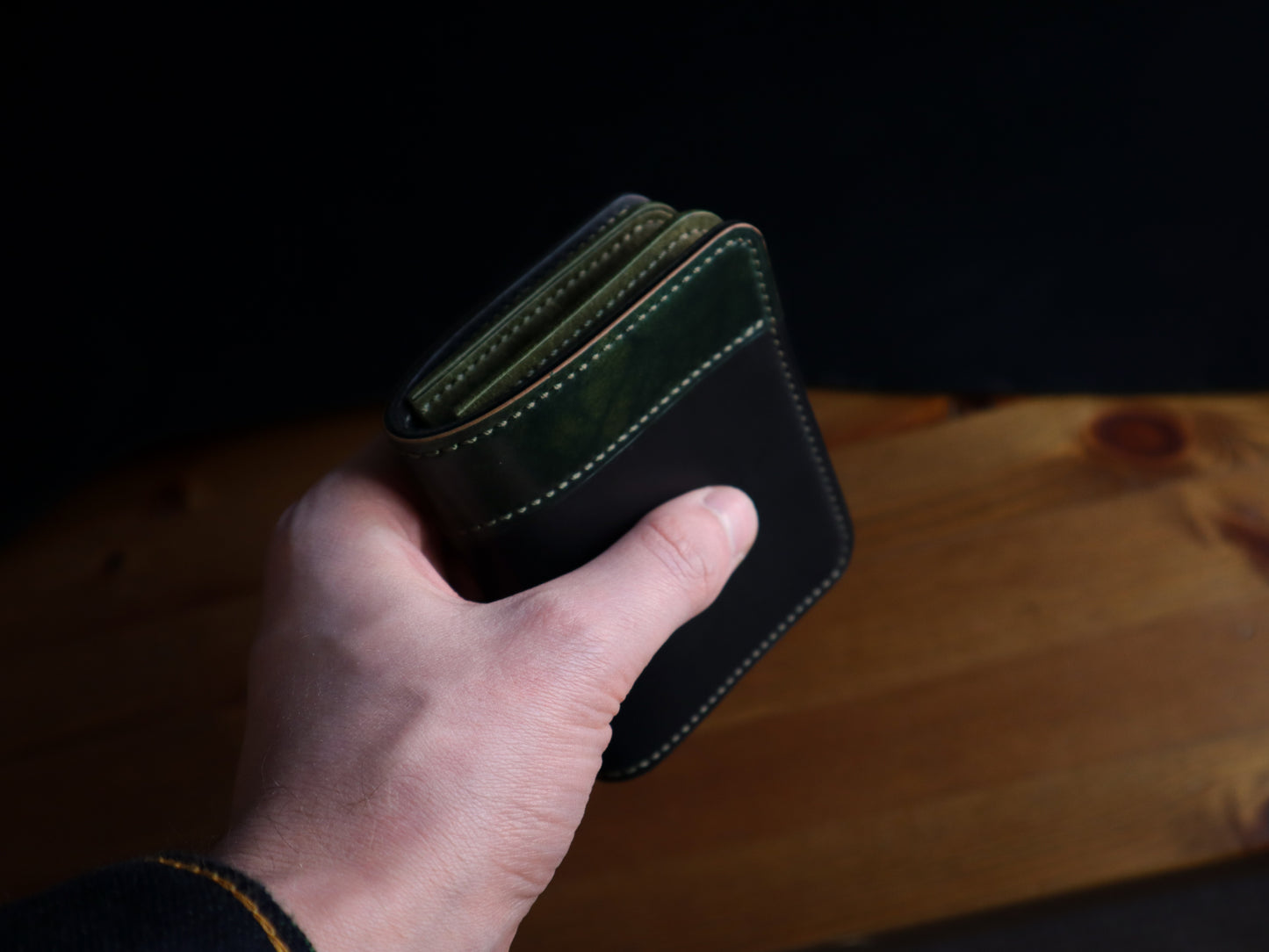 Japanese Bifold - Olive & Black Veg-Tan